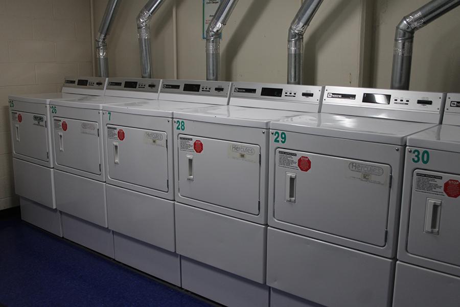 The dryers in the Laundry Room at Rice Hall.