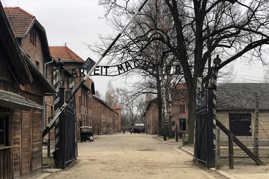 The gates of the concentration camp in Auschwitz, Poland.