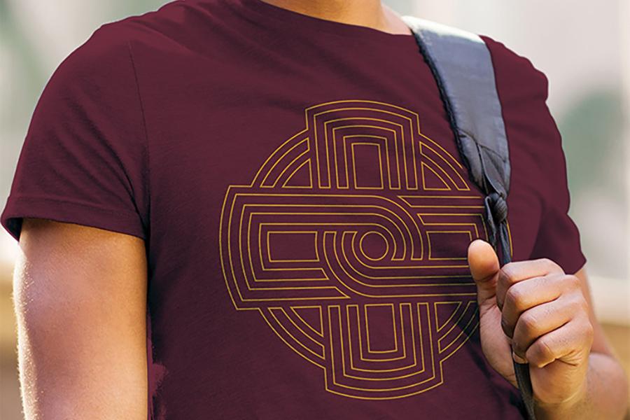 A t-shirt with the outline of the Iona College logo on it.