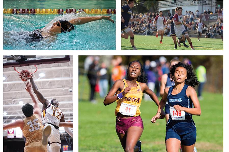 A montage of images featuring activities related to athletics.