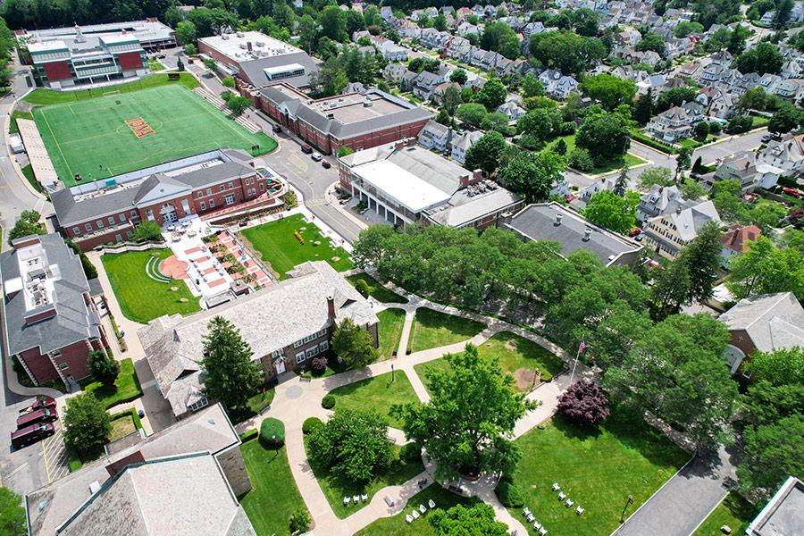 An aerial shot of the Iona campus from summer 2022.