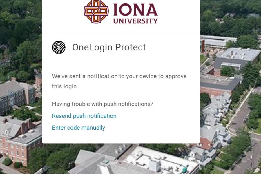 OneLogin Iona University protect approve notification
