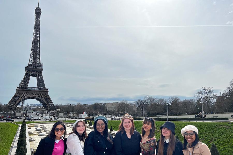 Students from Iona in front of the Eiffel Tower.