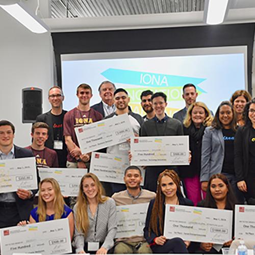 The 2019 Iona Innovation winners, judges and participants.