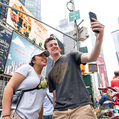Two Gaels take a selfie in Times Square.