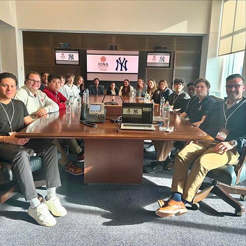 Iona students in the boardroom of Yankee Stadium.