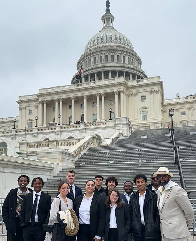 Criminal Justice students in front of Capitol Building during school trip to DC