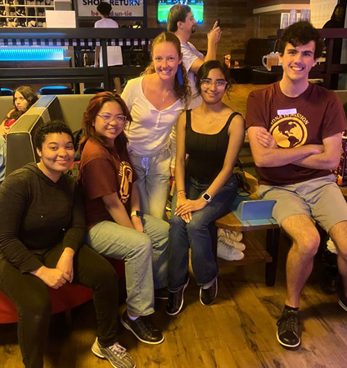 Students in the Get Ginkgo program smile in a bowling alley.