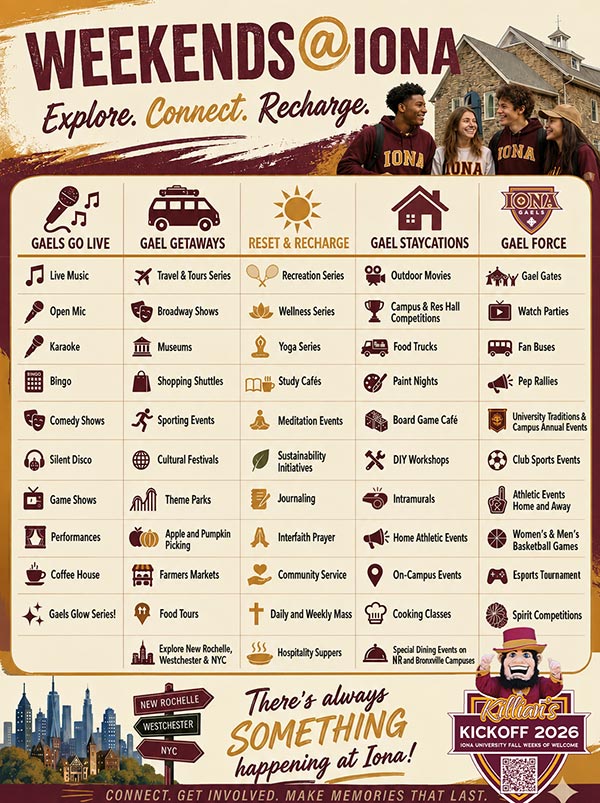 Fall 2026 Weekends at Iona schedule.