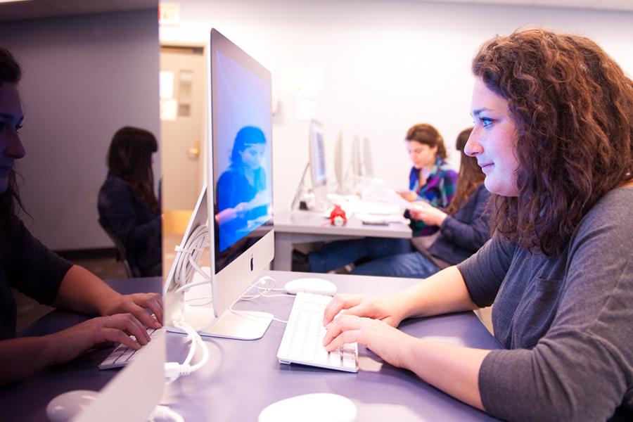 A student works on her minor in data science in Iona University.