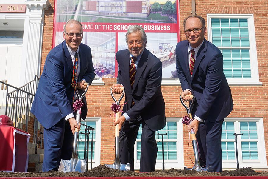 Dean Lamb, Robert LaPenta and past President Nyre shoveled at the groundbreaking ceremony for the LaPenta School of Business.