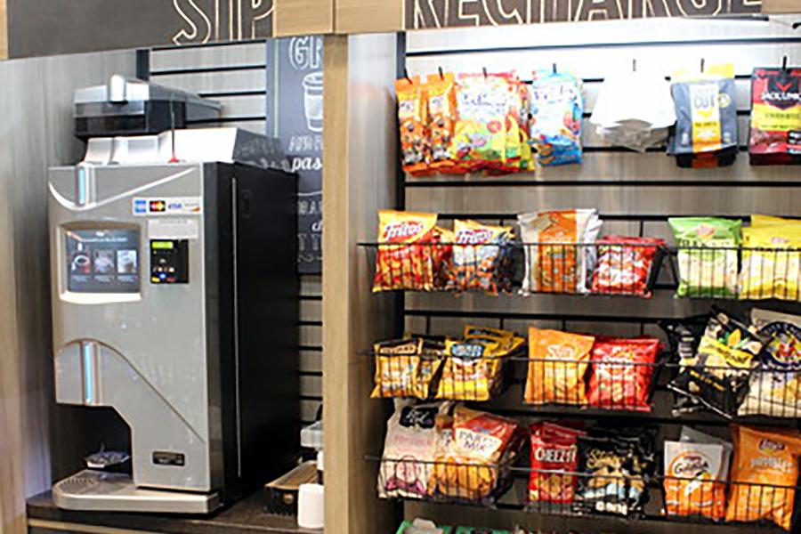 Avenue C features snacks as well as hot and cold drinks.