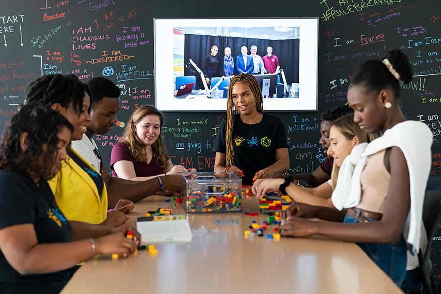 Students workshop together at the Hynes Institute.