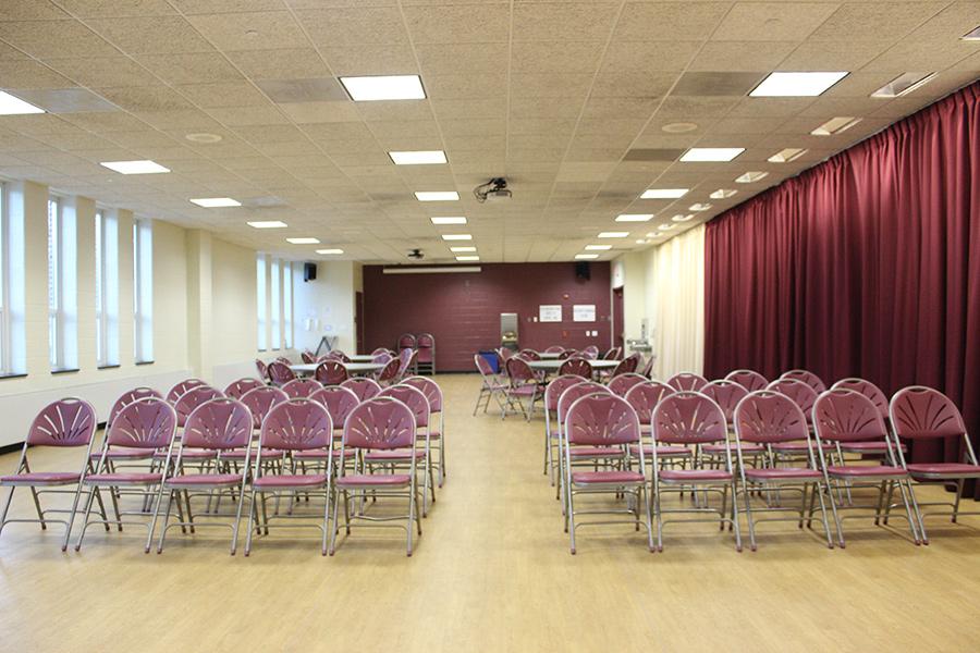 Hegarty Room is set up with several rows of chairs.