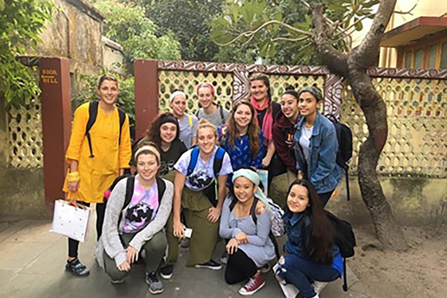 Students pose for a photo on the Iona in Mission India trip.