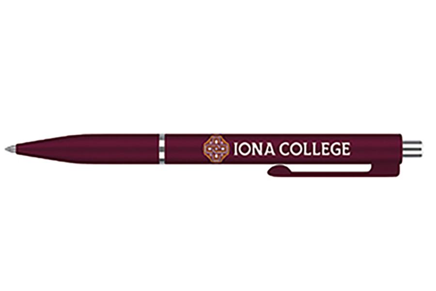 A pen with Iona College and the new logo on it.