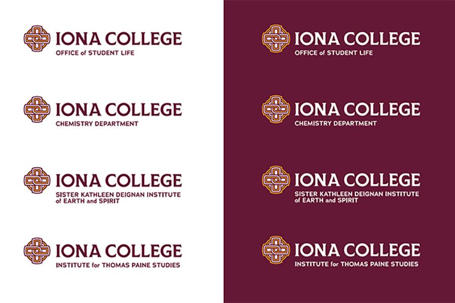 The Iona College logo and text with several departments listed.