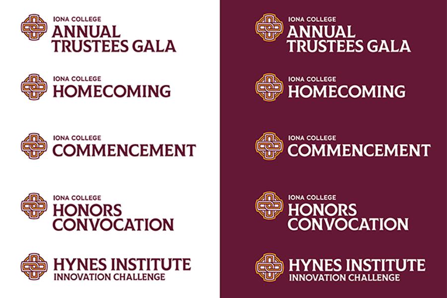 Headers using the Iona College logo featuring several campus events.