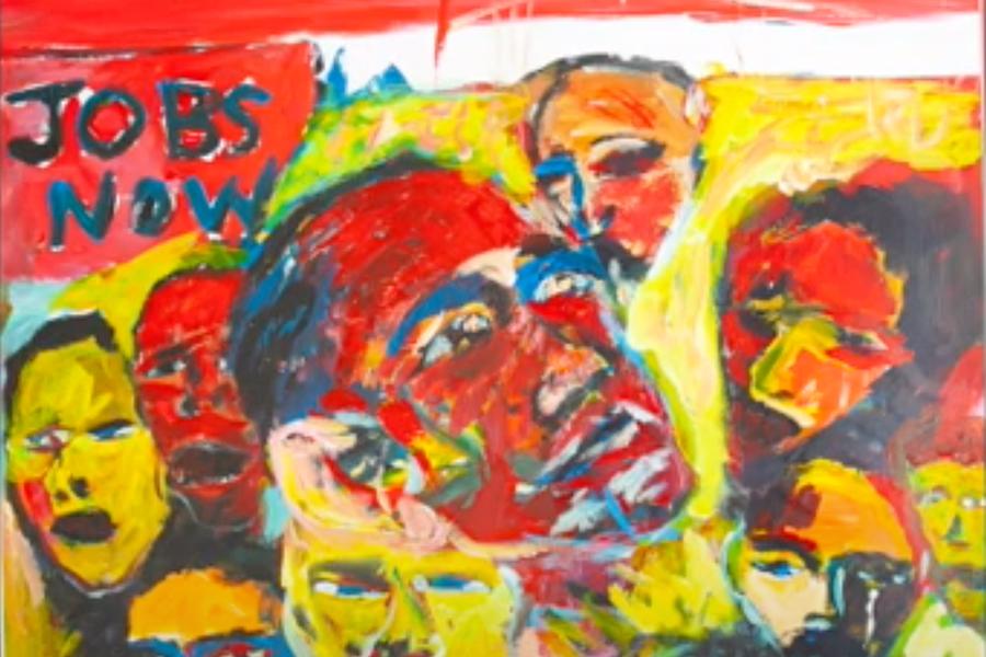 Jobs Now - Oil on Paper by Alan Clayton