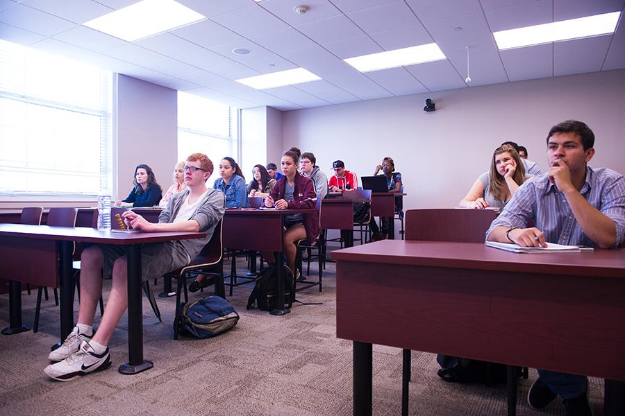 A classroom of economics students. 