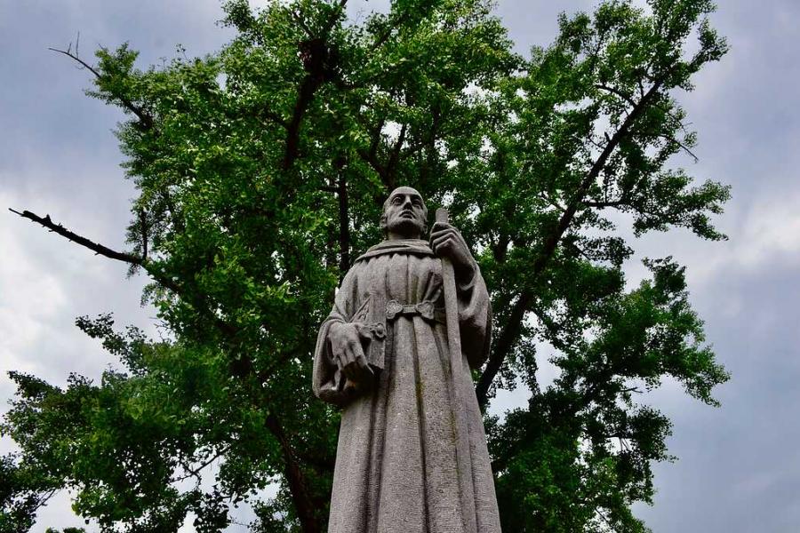 Statue of Saint Columba outside of Cornelia Hall