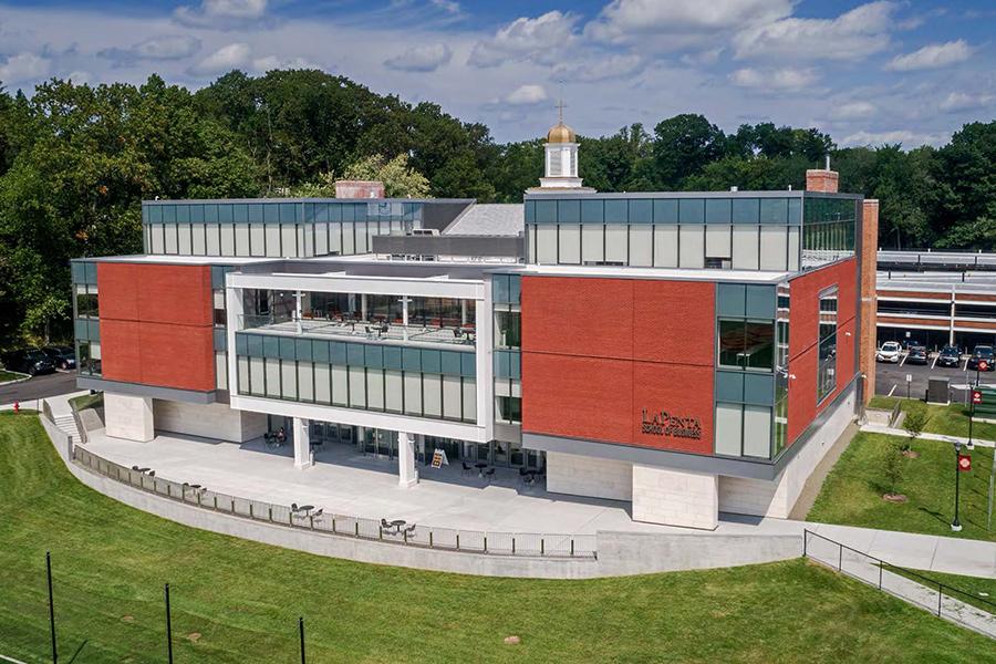 An aerial view of the LaPenta School of Business.