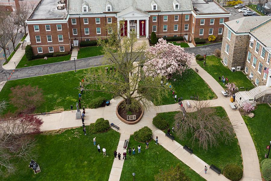 An aerial view of the hands around Iona event in 2021.