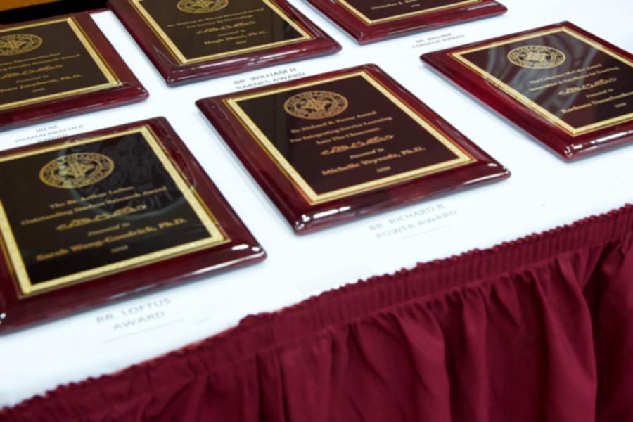 A table with the awards for honors convocation.