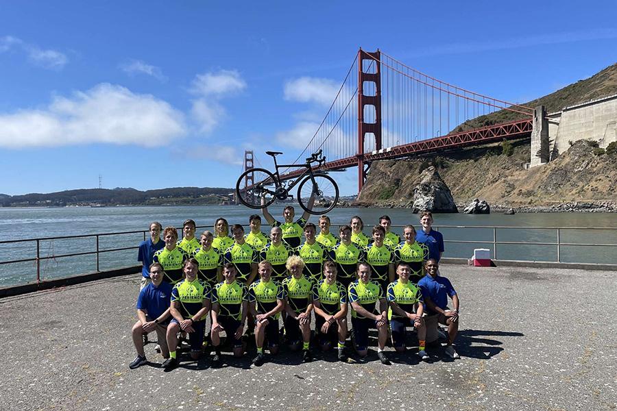 Aidan Connolly and his teammates at the Golden Gate Bridge.