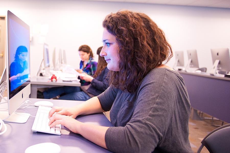 A student works on her minor in data science in Iona College.