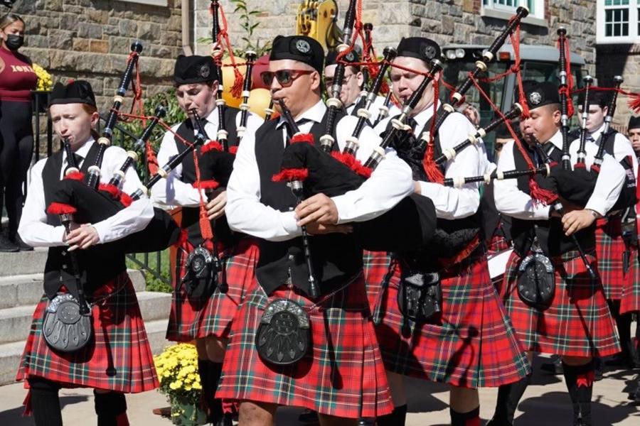 The Pipe band plays at the Iona Forever celebration.