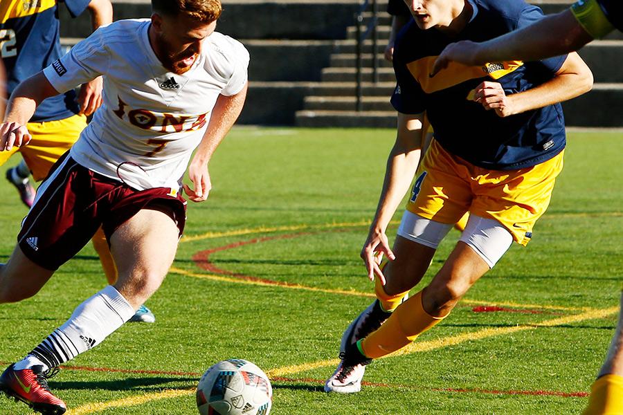 Iona college men's club soccer during a game.