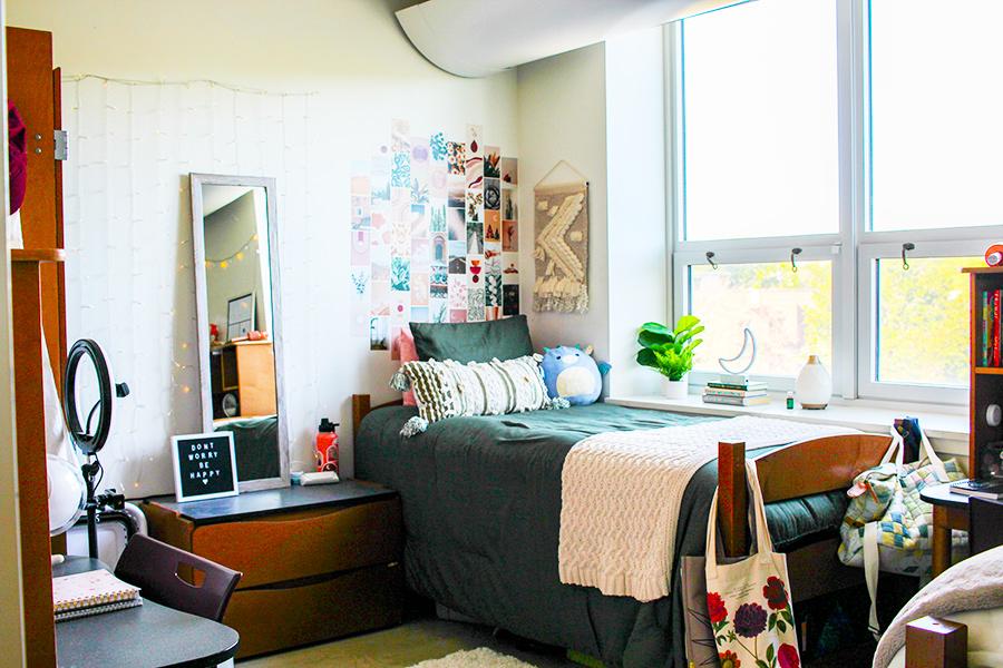 A green bed in the North Ave. residence hall.