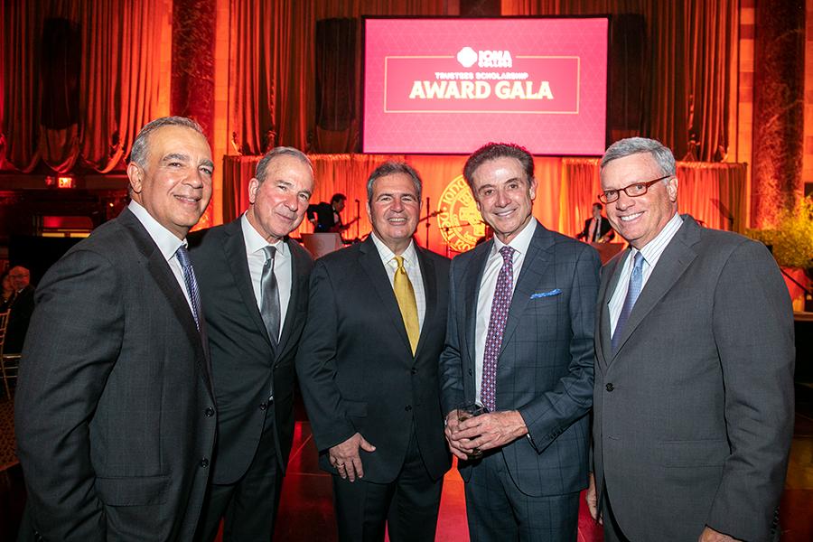Louis D. Magarelli '86, ’10MBA, vice president, Merchant Sales and Solutions - Americas, Visa; Jerry C. Cifarelli '77, vice chairman and founder, ANC Sports; Rich Petriccione, Ph.D., '81, '95MS, president and CEO, Concourse Consulting; Rick Pitino, Iona men’s basketball coach; and Alfred F. Kelly Jr. '80, '81MBA, '19H, CEO, Visa.