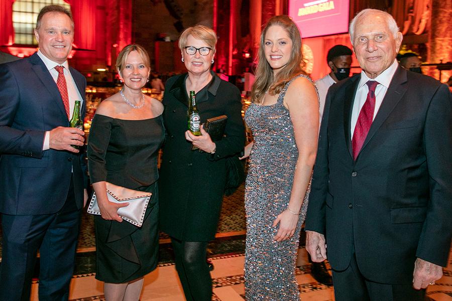 Glenn Patrick, husband of Margaret Timoney; Noreen Carey, wife of Iona University President Seamus Carey, Ph.D.; Margaret (Maggie) Timoney ’89, ’92MBA, CEO, HEINEKEN USA; Amanda Dolce, granddaughter of Andrew J. Dolce; and Trustee Andrew J. Dolce '57, '19H, chairman emeritus of Dolce Hotels & Resorts.