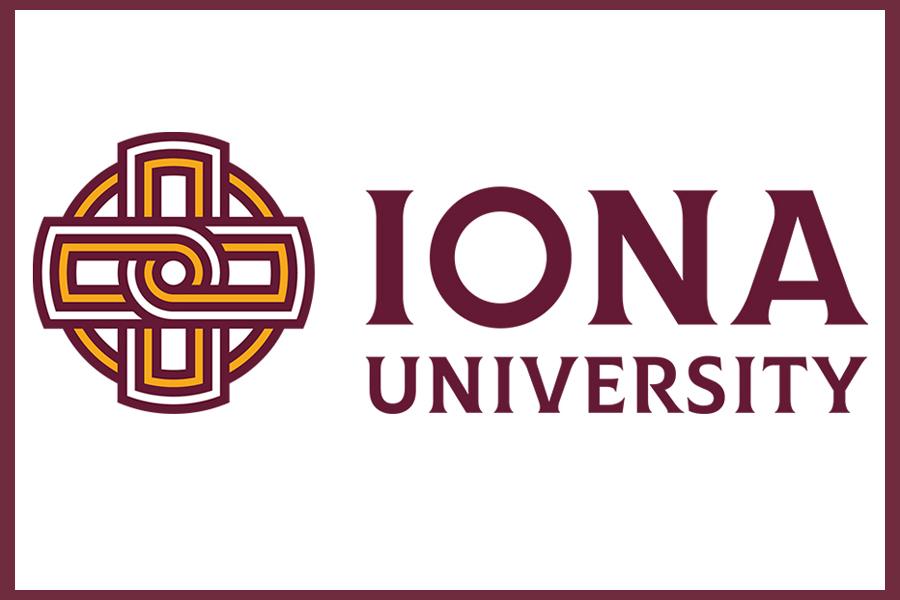 Iona University Logo with maroon border.