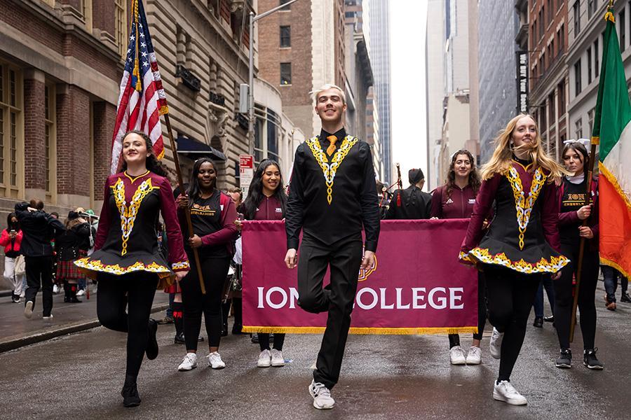 The Irish Step group marches in the 2022 St. Patrick's Day parade.