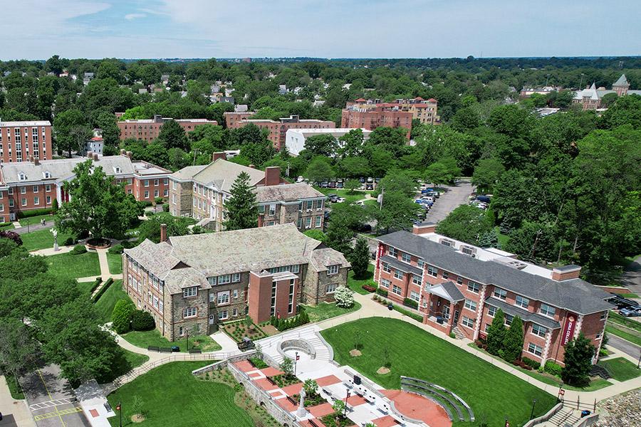 An overhead shot of Murphy Green and Campus.
