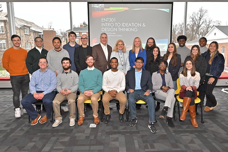 Students from Iona University’s Introduction to Ideation and Design Thinking class with representatives of the Yonkers Housing Authority and the Business Council of Westcheste