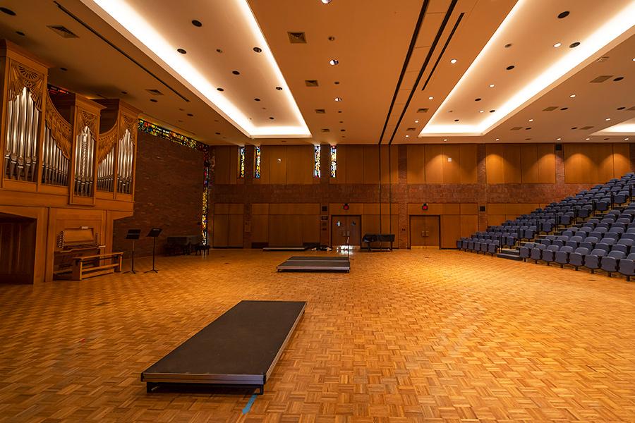 The auditorium with pipe organ on Bronxville campus.