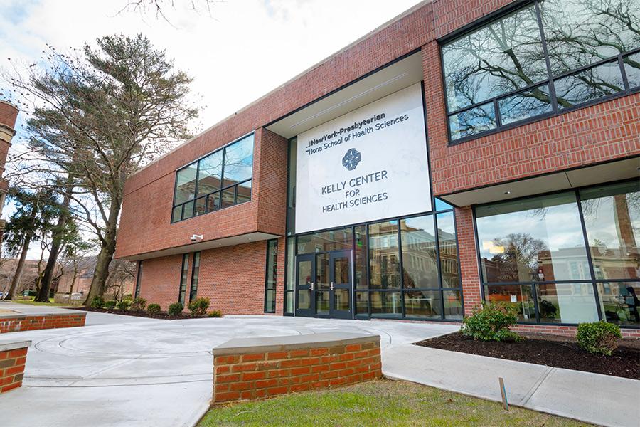 The entrance to the Kelly Center for Health Sciences.