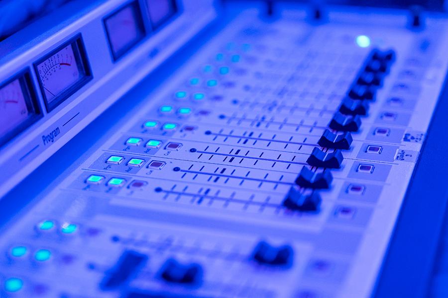 The soundboard in the Iona Radio station.