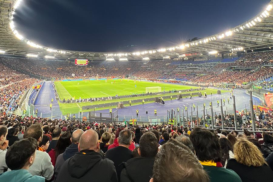 A professional soccer field in Italy.