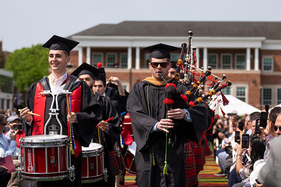 The pipers at the 2023 Commencement.