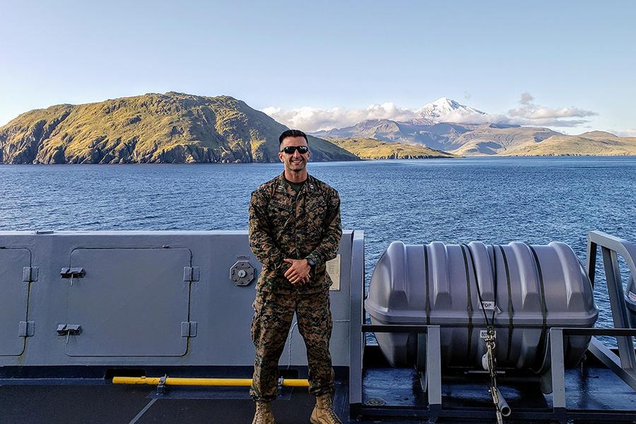 Jesse A. Ouellette aboard a military ship.