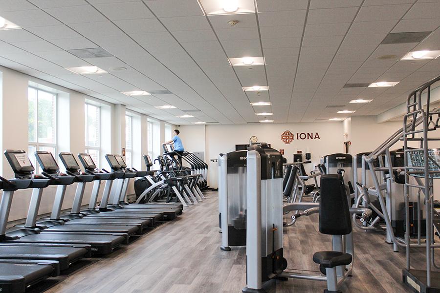 A student works out in the cardio room.