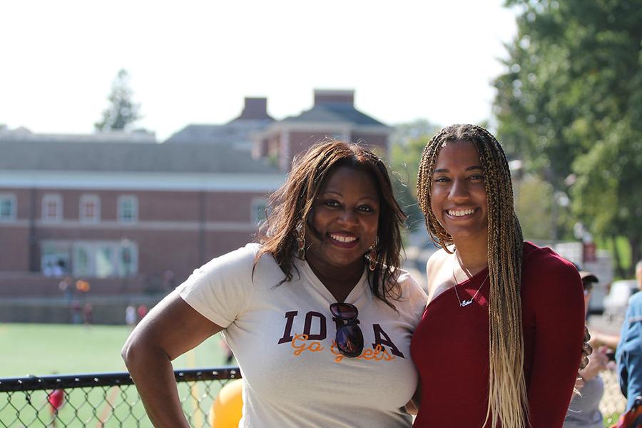 An Iona mother and daughter in front of Mazzella field.