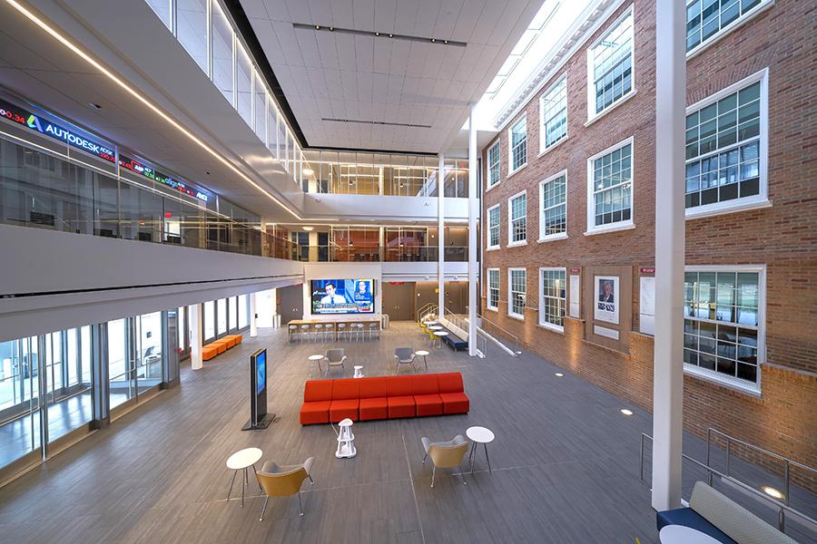 The atrium in the LaPenta School of Business.