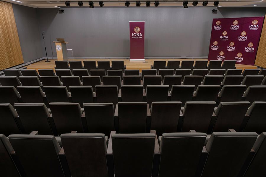 Henry Lecture Hall facing the stage.