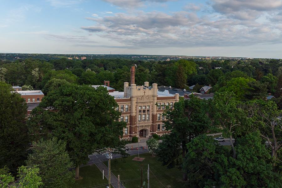 A drone image of the Bronxville campus.